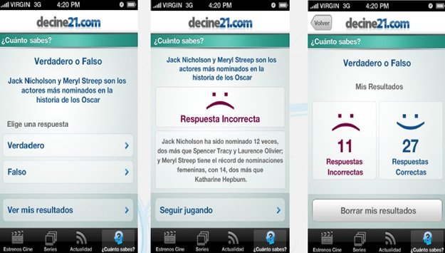 Trivial de conocimientos de cine en la aplicación para iPhone