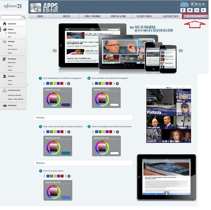 Sistema de configuración de la App, CMS y panel de acceso de AppsEditor