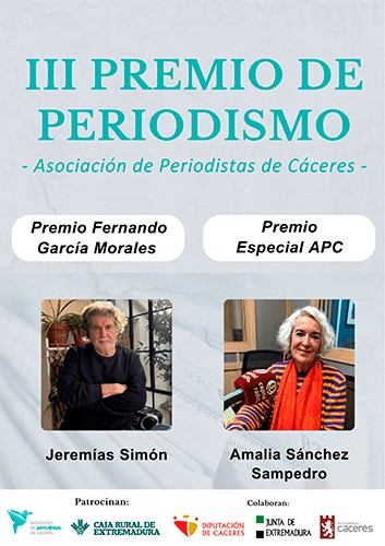 Jeremías Simón y Amalia Sánchez Sampedro, premiados por su trayectoria periodística en Cáceres